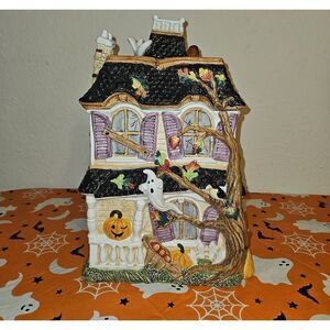 VNTG Fitz & Floyd LARGE Halloween Harvest Haunted House Cookie Jar